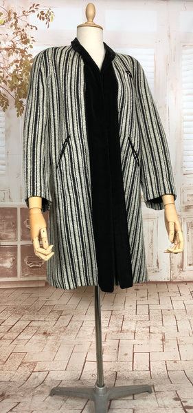 Exquisite Original 1930s Vintage Black And Grey Striped Coat