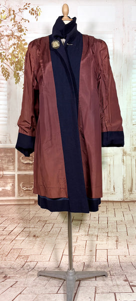 Stunning 1940s Navy Blue Boucle Swing Coat