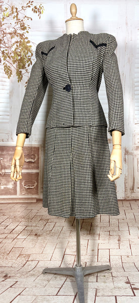 Super Structured 1940s Black And White Houndstooth Suit