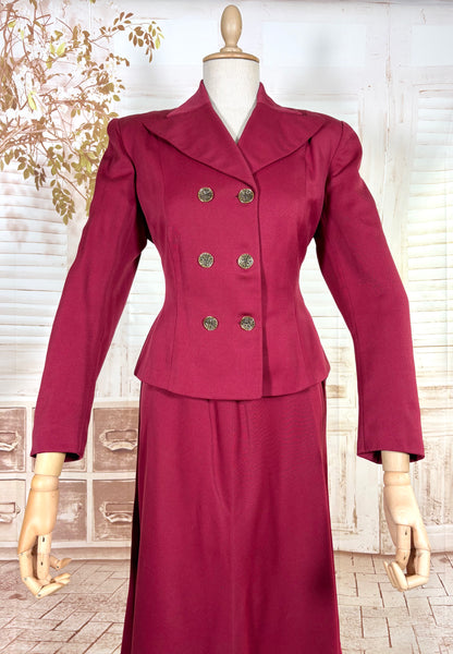 Fabulous Burgundy Red Double Breasted 1940s Skirt Suit