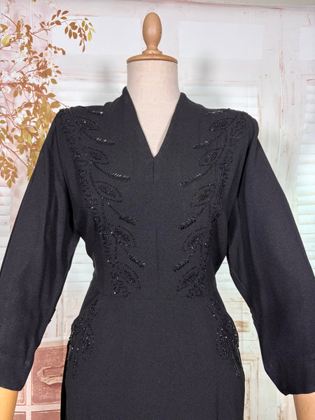 Exquisite Black Beaded 1940s Cocktail Dress