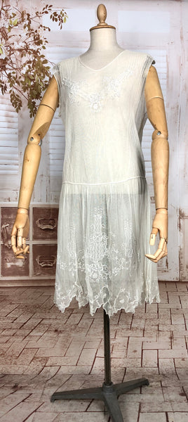 Ethereal Original 1920s Antique White Embroidered Lace Flapper Dress