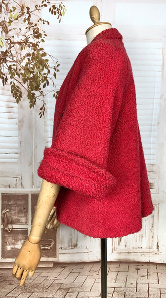 Fabulous Lipstick Red Late 1940s / Early 1950s Boucle Swing Coat