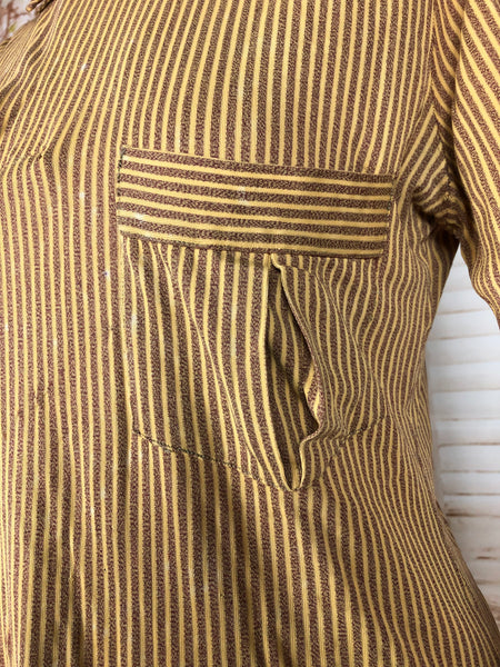 Incredible Original 1930s Vintage Mustard Yellow And Mauve Striped Rayon Jersey Blouse