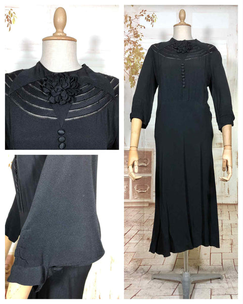 Incredible Avant Garde 1930s Black Evening Dress With Statement Sleeves