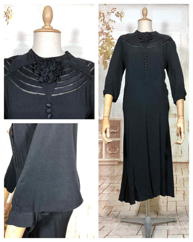 Incredible Avant Garde 1930s Black Evening Dress With Statement Sleeves