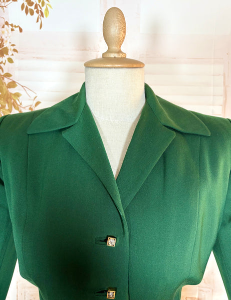 Incredible Emerald Green Bustle Back 1940s Blazer By Botany