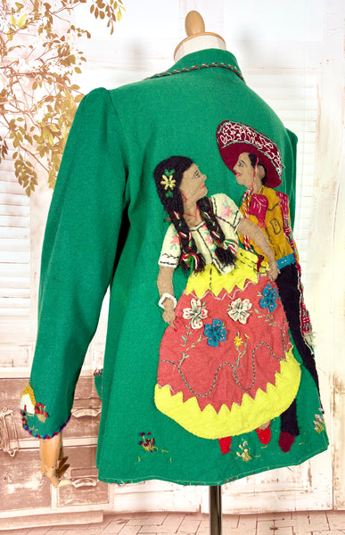 Amazing 1940s Green Mexican Tourist Jacket