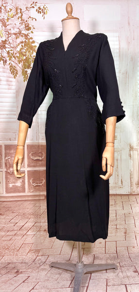 Exquisite Black Beaded 1940s Cocktail Dress