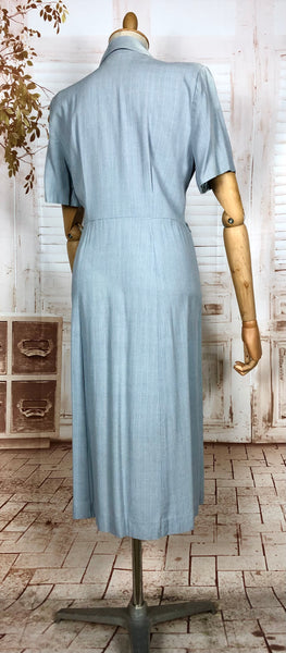 Original 1940s Volup Pinstriped Shirtwaister Dress With Sharp Dagger Collar