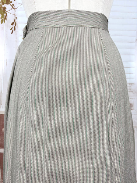 1940s Taupe Pinstripe Wool Skirt Suit – Spearpoint Collar Tailored Jacket
