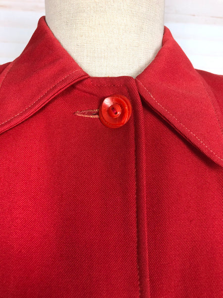 Exceptional Original 1940s Vintage Lipstick Red Swing Suit With Button Details