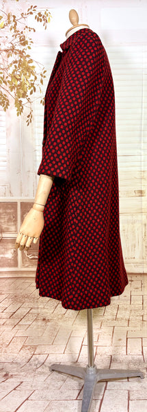 Fabulous Late 1940s Red And Black Check Coat By Betty Rose