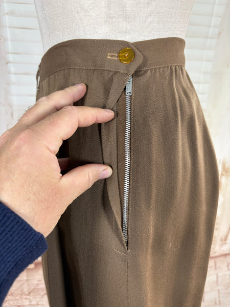 1940s Brown Gabardine Skirt Suit With Pocket Details