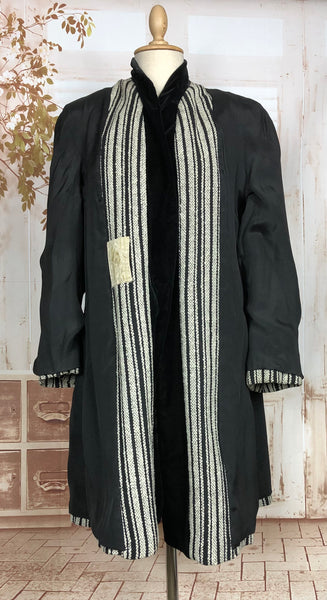 Exquisite Original 1930s Vintage Black And Grey Striped Coat