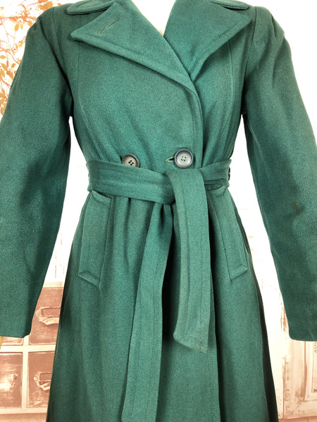 Stunning Forest Green Original 1940s Belted Princess Coat
