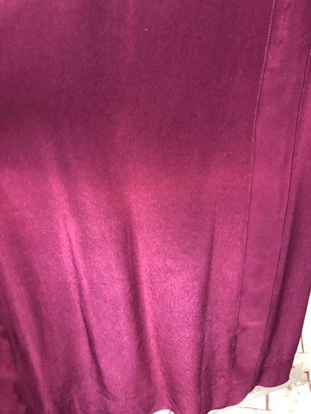 Rare Volup 1930s Burgundy Rayon Dress With Lace Accents And Bishop Sleeves