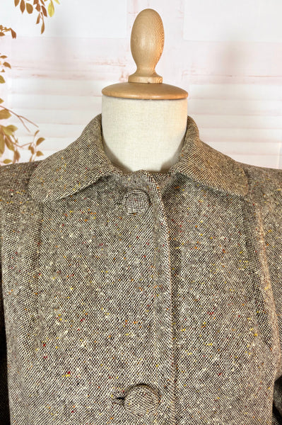 1940s Atomic Fleck Tweed Coat – Strong Shouldered Flecked Tweed Swing Coat