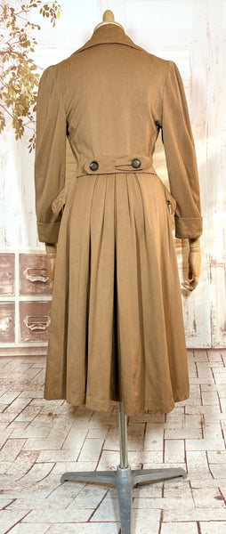 Exquisite 1940s Milk Chocolate Gabardine Belt Back Princess Coat