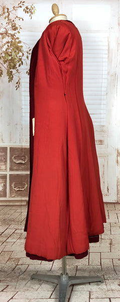 Incredible Original 1940s Red Princess Coat With Astrakhan Collar