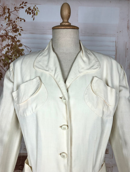 Stunning Original 1940s Volup Vintage White Summer Weight Blazer By Sacony Palm Beach