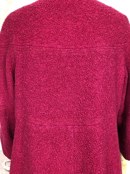 Fabulous Late 1940s / Early 1950s Red Collarless Boucle Coat