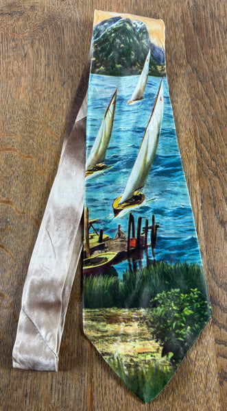 Incredible Rare 1940s / 1950a Photographic Sailing Tie By Color Photo