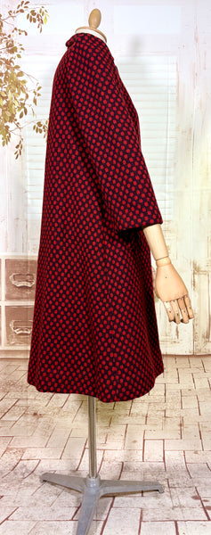 Fabulous Late 1940s Red And Black Check Coat By Betty Rose