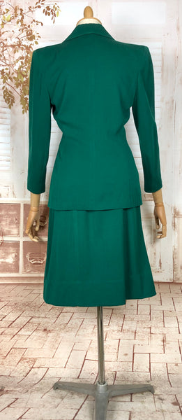 Amazing Original 1940s Vintage Emerald Green Gabardine Skirt Suit