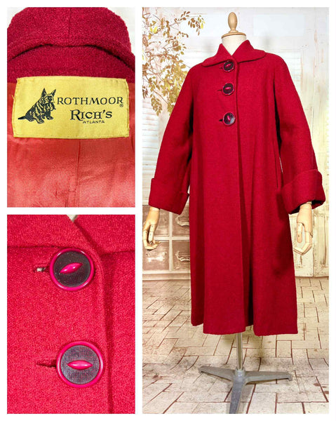 Lipstick Red Late 1940s / Early 1950s Volup Swing Coat By Rothmoor