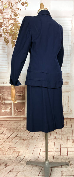 Beautiful Navy Blue Double Breasted 1940s Suit With Tiered Waist