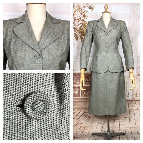 Stunning Original 1940s Vintage Grey Micro Check Skirt Suit