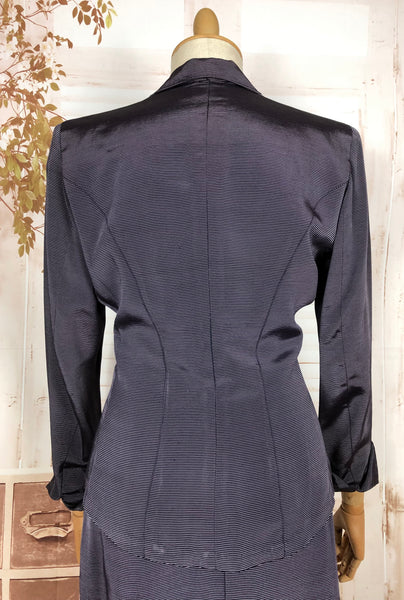 Amazing Blue Striped Rayon Faille 1940s Suit Volup Capable