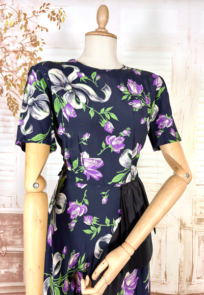 1940s Novelty Bow And Flower Print Dress
