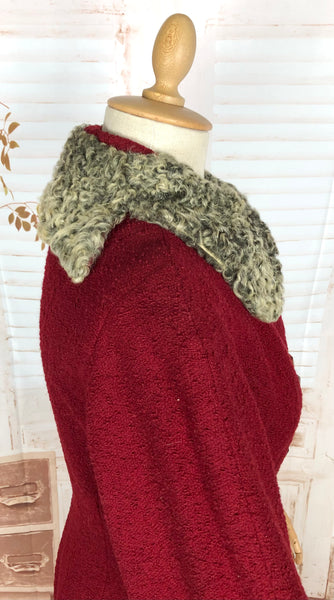 Incredible Original 1940s Red Princess Coat With Astrakhan Collar