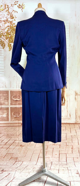 Exquisite Royal Blue 1940s Gabardine Suit With Western Stitching Detail