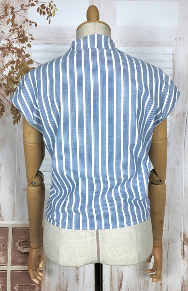 Wonderful Original 1940s Vintage Blue And White Striped Summer Blouse