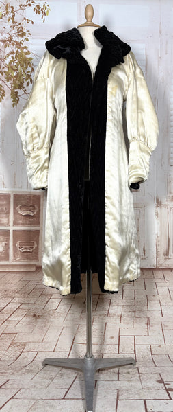Exceptional 1920s / Early 1930s Black Textured Velvet Coat with Silk Lining and Bishop Sleeves