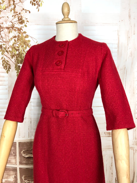 Rare Red Wool Late 1940s / Early 1950s Dress By Hollywood Premiere