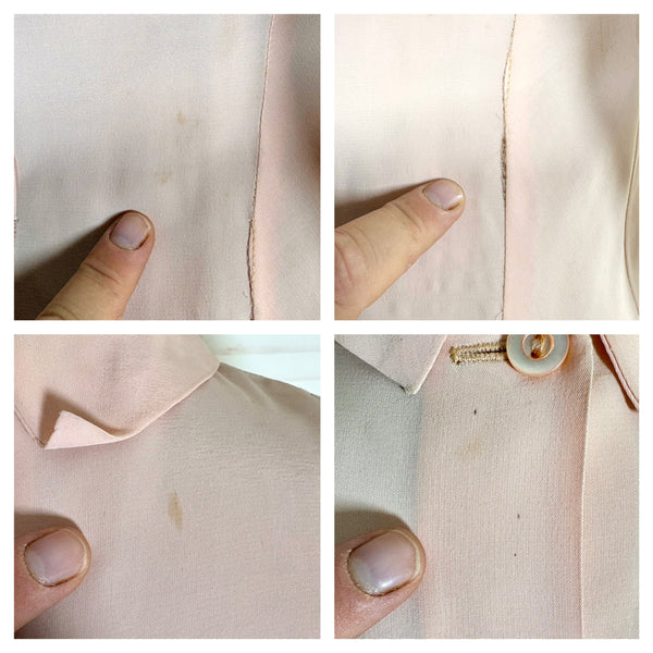 1940s Blush Pink Rayon Crepe Blouse – Lattice Openwork & Petal Embroidery