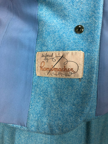 Amazing Original 1940s Vintage Sky Blue Skirt Suit By Handmacher