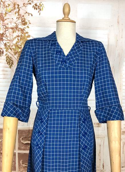 Fabulous Royal Blue Plaid 1940s Vintage Day Dress