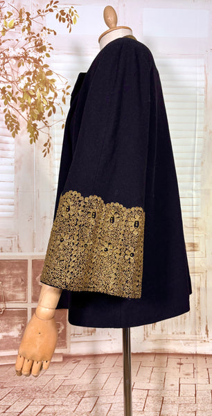 Exceptionally Rare 1940s Gold Lamé Embroidered Coat By Evalen