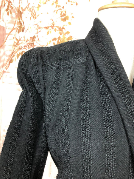 Amazing Original 1930s Black Skirt Suit With Textured Stripes