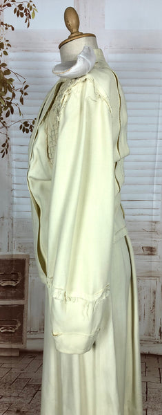 Incredible Original 1940s Vintage Off White Cream Skirt Suit With Quilted Shoulders And Huge Bishop Sleeves