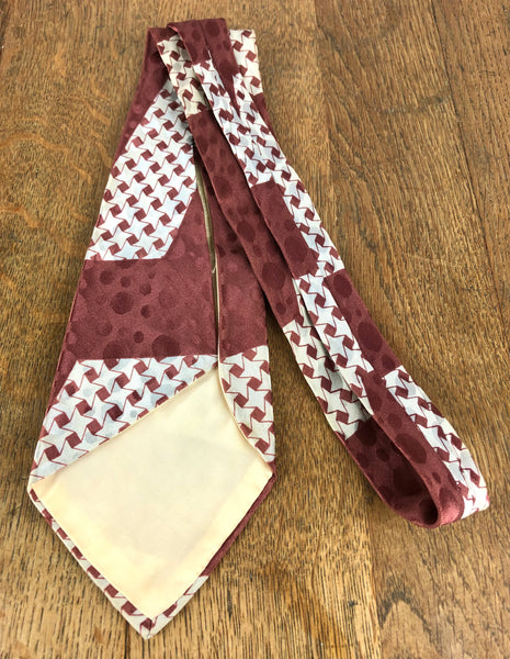 Original 1940s Burgundy And White Houndstooth American Rayon Swing Tie By Bond