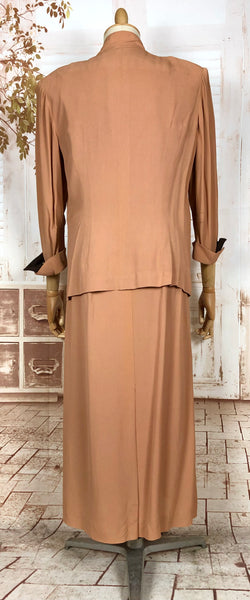 Incredible Original 1940s Volup Dress Suit In Tan With Chocolate Brown Accents