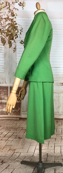 Stunning Apple Green Gabardine 1940s Suit With Button Details