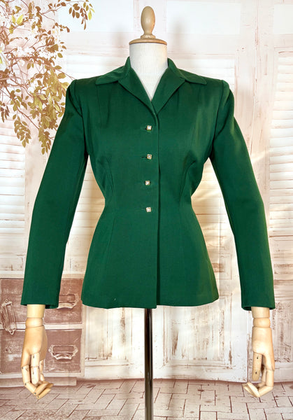 Incredible Emerald Green Bustle Back 1940s Blazer By Botany