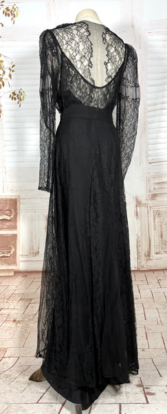 1930s Black Lace Evening Gown with Statement Buckle Detail - Femme Fatale